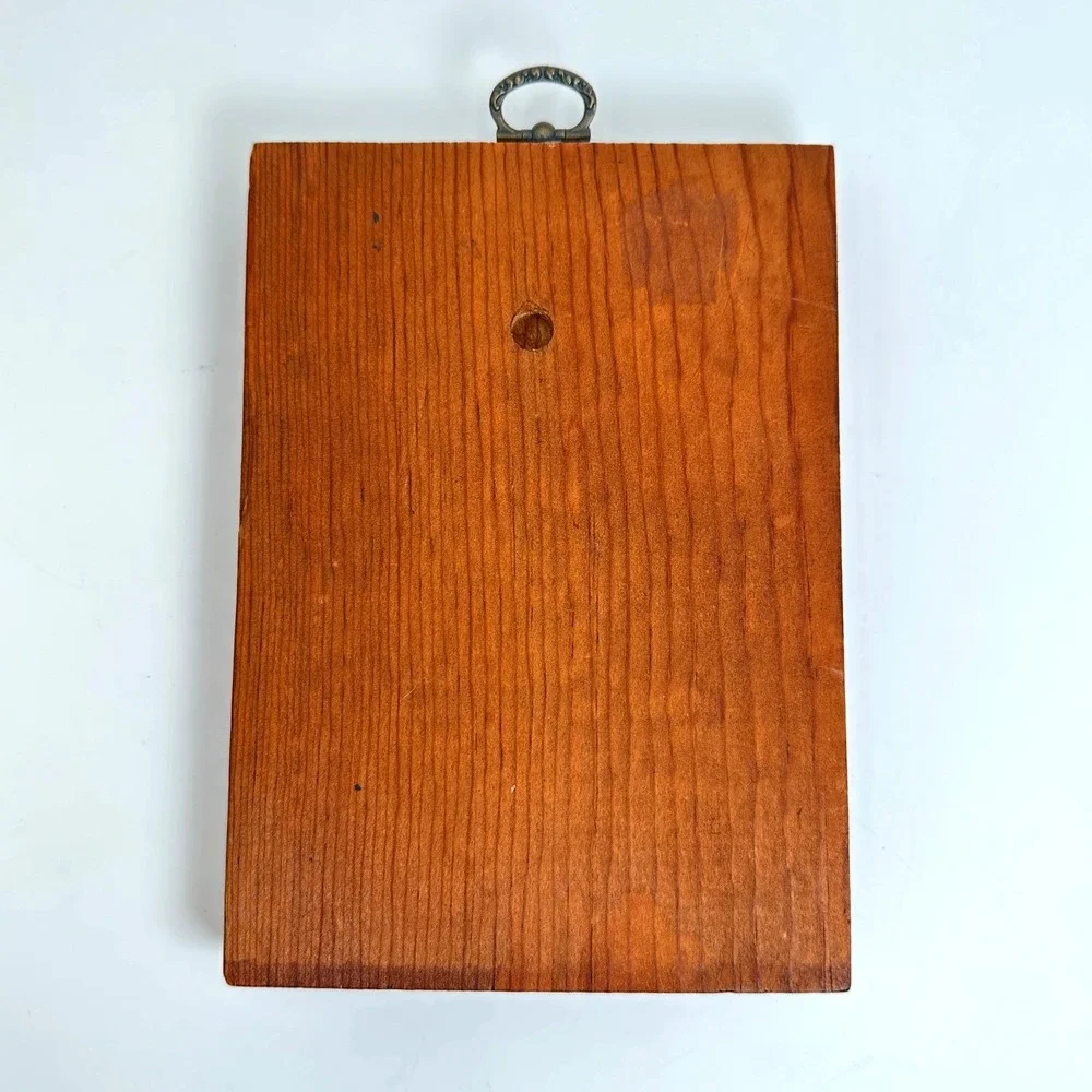 Vintage 1970s Serenity Prayer Wall Plaque Wood Embossed Leather Inlay Rustic
